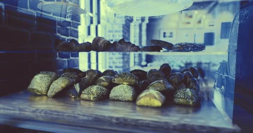 Freshly Baked Pastries on Display in a Cozy Bakery Setting During the Morning