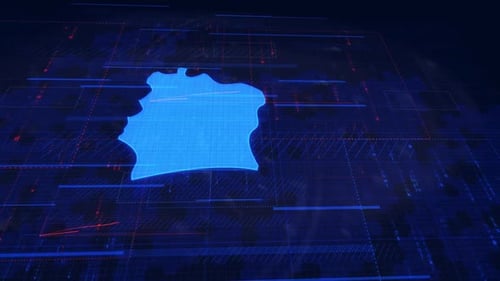 Cote d'Ivoire Map Reveal with Futuristic Digital Data Grid