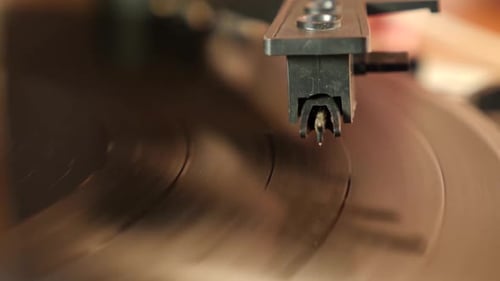 08. Vinyl player. Needle player close up. Retro vinyl record player.