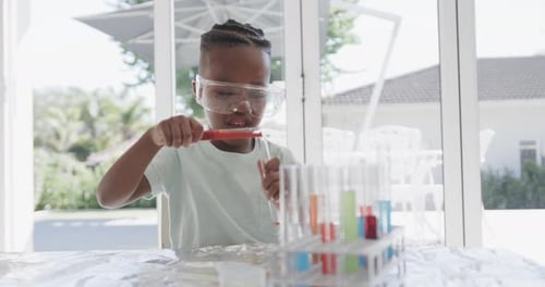 Child Scientist Doing Science Experiment Indoors at Home