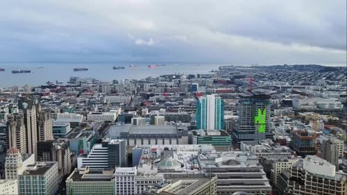 Epic aerial view of San Francisco South Beach neighbourhood with port in background, California, USA