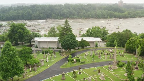 Hollywood Cemetery in Richmond Virginia above James River. US Presidents James Monroe and John Tyler