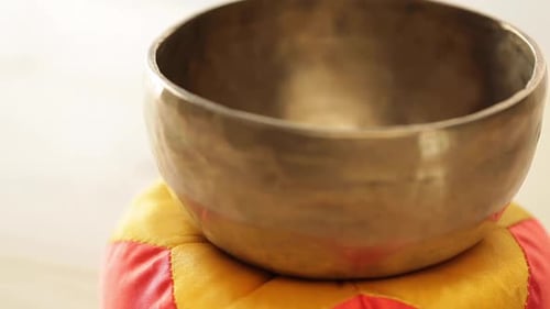 Singing Bowl on Cushion for Meditation and Sound Therapy