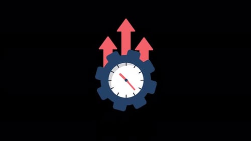 Animated Clock and Gear with Upward Arrows for Business Progress