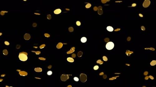 Golden coins falling on the black background.