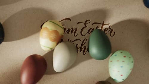 Rolling Easter Eggs Reveal Warm Wishes Title Animation