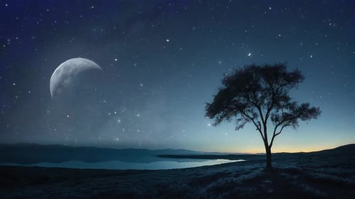 Night Dark Starry Sky And Crescent Moon 02