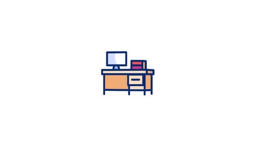 Animated Desk with Computer and Books Icon