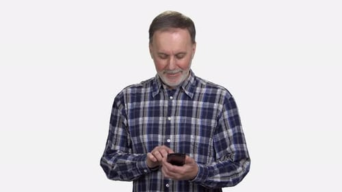 Man Using Smartphone on White Background