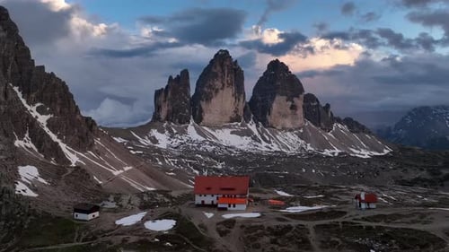 Three famous big rocks called Tre Cime di Lavaredo, located in Dolomites, Italy.