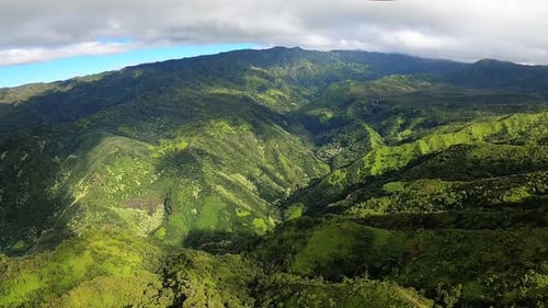Aerial View of Rolling Hills and Green Landscape in Kauai Hawaii