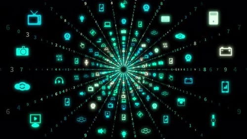 4K Blue Technology Coole digitale Icon-Datenflussanimation