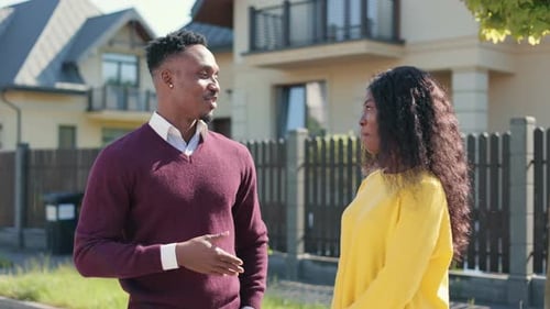 Goodlooking Couple Walking on Street of City Spending Good Time Together Young Multiracial Woman and