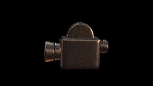 Bronze Rotating 3D Film Camera Icon Animation