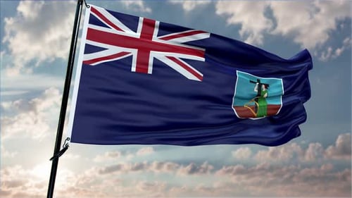 Montserrat National Flag Waving Realistically in Cloudy Sky