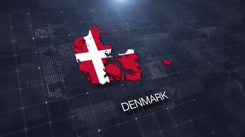 Animated 3D Map of Denmark with National Flag Digital Background