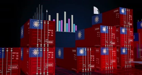 Taiwan export cargo containers with charts and diagrams
