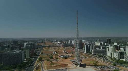 Drone aerial view of Tv Tower in Brasilia, Brazil.