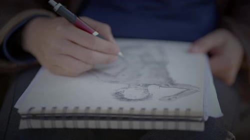 Artistic Man Hand Crafting Artwork Draft Design Outdoors