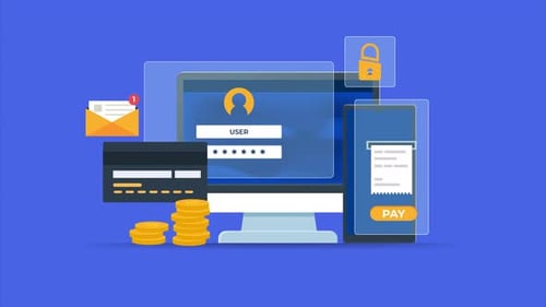 Animated Flat Design Icons for Secure Online Transactions