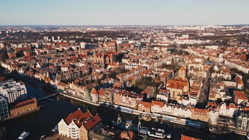 Aerial View of Gdansk City in Poland Historical Center of European City
