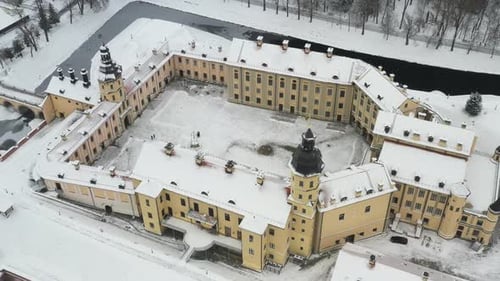 Top View of the Nesvizh Castle in Winter in Belarus