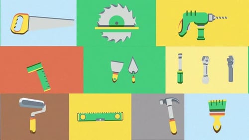 Animated Flat Design Construction and DIY Tool Icons Pack