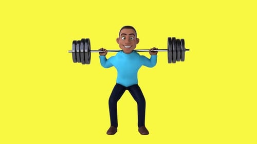 Fun 3D cartoon casual character squatting (with alpha channel)