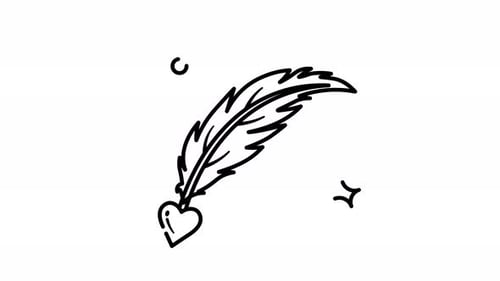 Romantic Hand-Drawn Feather and Heart Animated Icon