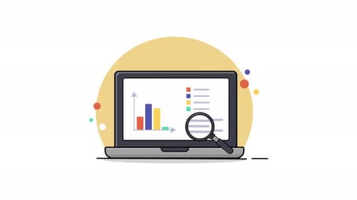 Animated Flat Design Laptop with Data Analysis Infographic