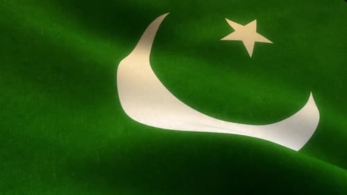 Realistic Waving Flag with Crescent Moon and Star