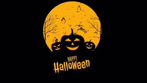 Animated Happy Halloween Greeting with Pumpkins, Bats, and Full Moon