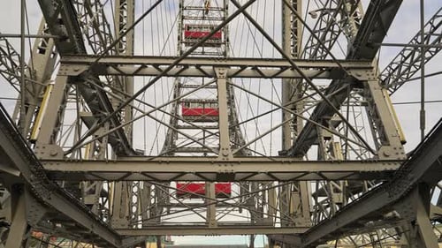 4K Looking inside the center of the historic Viennese Giant Ferris Wheel in Prater Park, Vienna