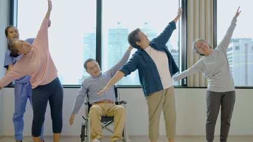 Seniors Exercising Together in Rehab Facility