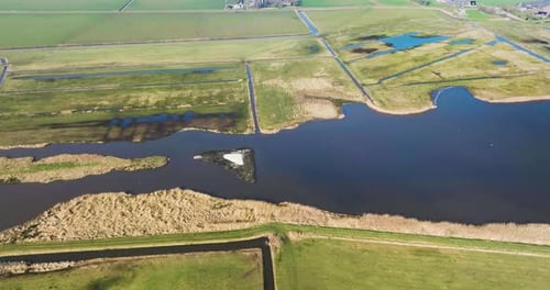 Aerial view of nature reserve Hoeksmeer, province of Groningen, The Netherlands.