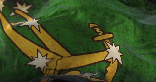 Grungy Textured Flag Waving with Sword and Stars