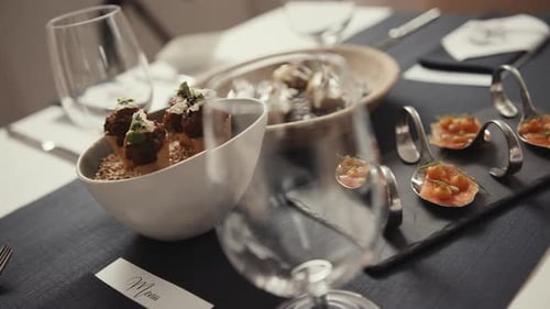 Fine dining dinner table at a restaurant