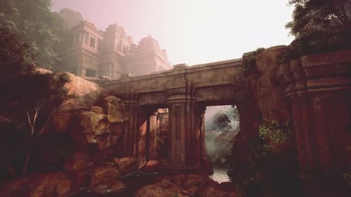 Painting of a Stone Bridge Spanning a River