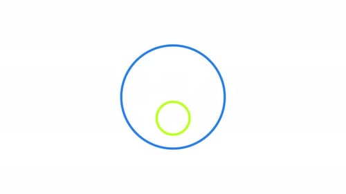 Kleiner grüner Kreis, der sich innerhalb des blauen Rings dreht und hüpft, Animation zum Laden