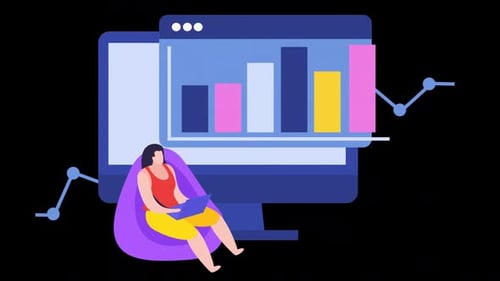 Woman Working on Laptop in Office Alpha Channel