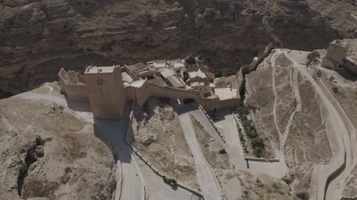 Mar Saba Greek Orthodox Monastery in Israel Judaean Desert, Aerial view