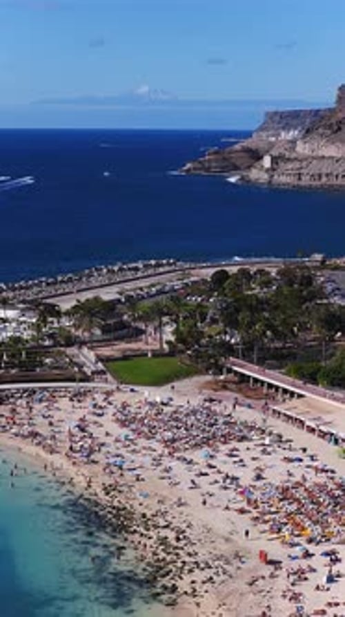 Aerial Gran Canaria Shore at Playa De Amadores with Mount Teide
