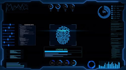 Futuristic Heads-Up Display with Fingerprint Scanning and Data Analysis