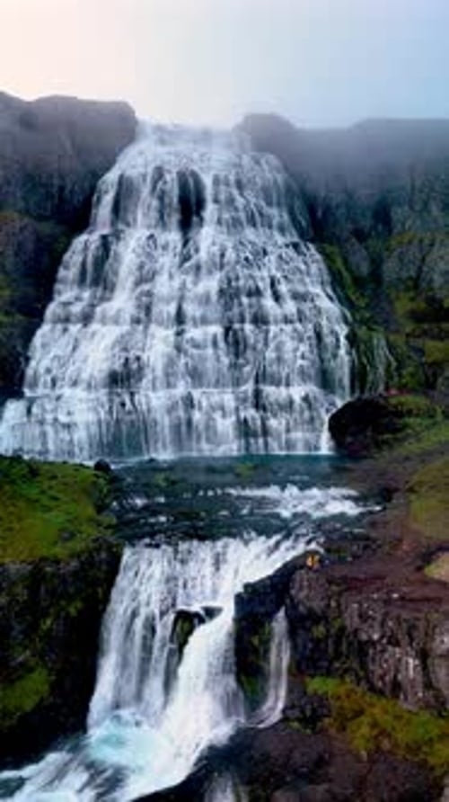 Aerial View of Powerful Dynjandi Waterfall in Iceland