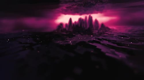Dark Futuristic Abstract Landscape with Pink Neon Glow
