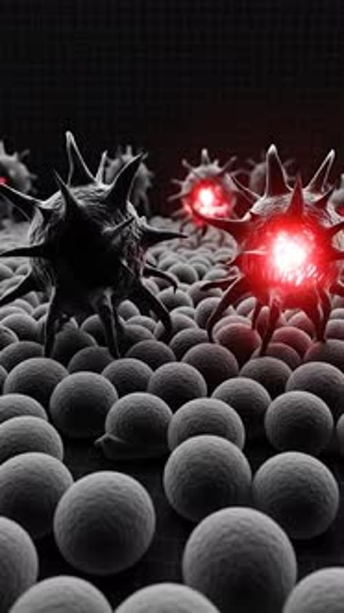 Futuristic Microscopic Virus Transformation with Red Glow