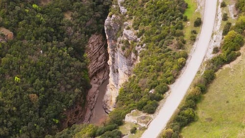 Majestic Aerial View of Osum Canyon in Berat, Albania with Scenic Road