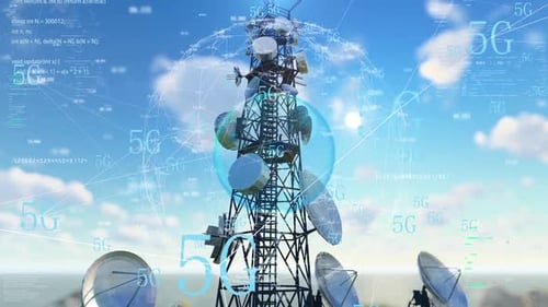 5g Base Station Signal Tower Transmits And Receives Information, Network Coverage