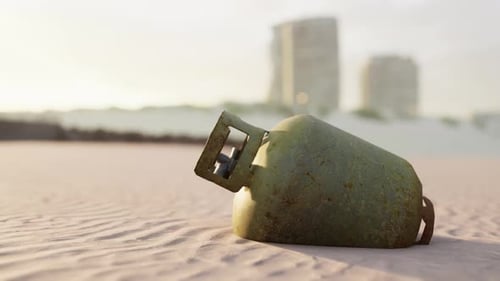 Old Rusted Metal Gas Tank on the Beach
