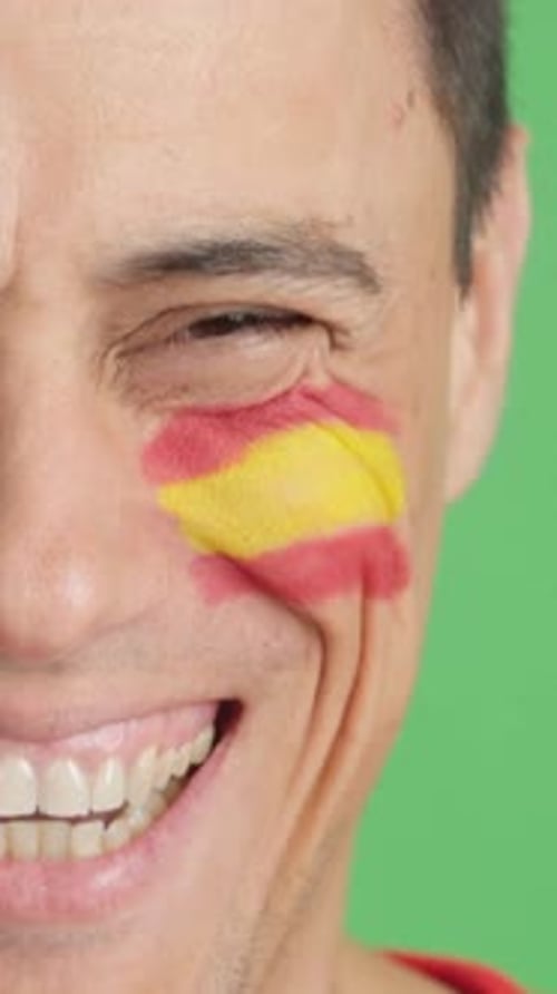 Smiling Young Adult with Flag Face Paint Close Up